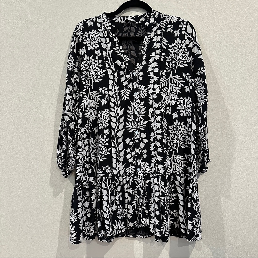 Next Women's Maternity Floral Tunic Dress Button Down Black & White Colors sz M